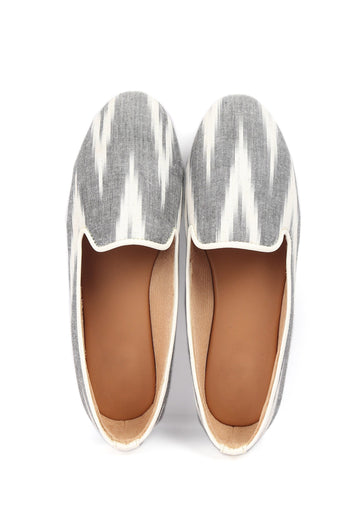 Fossil Grey & Tawny Brown Ikat Flat Cruelty Free Leather Ballerina